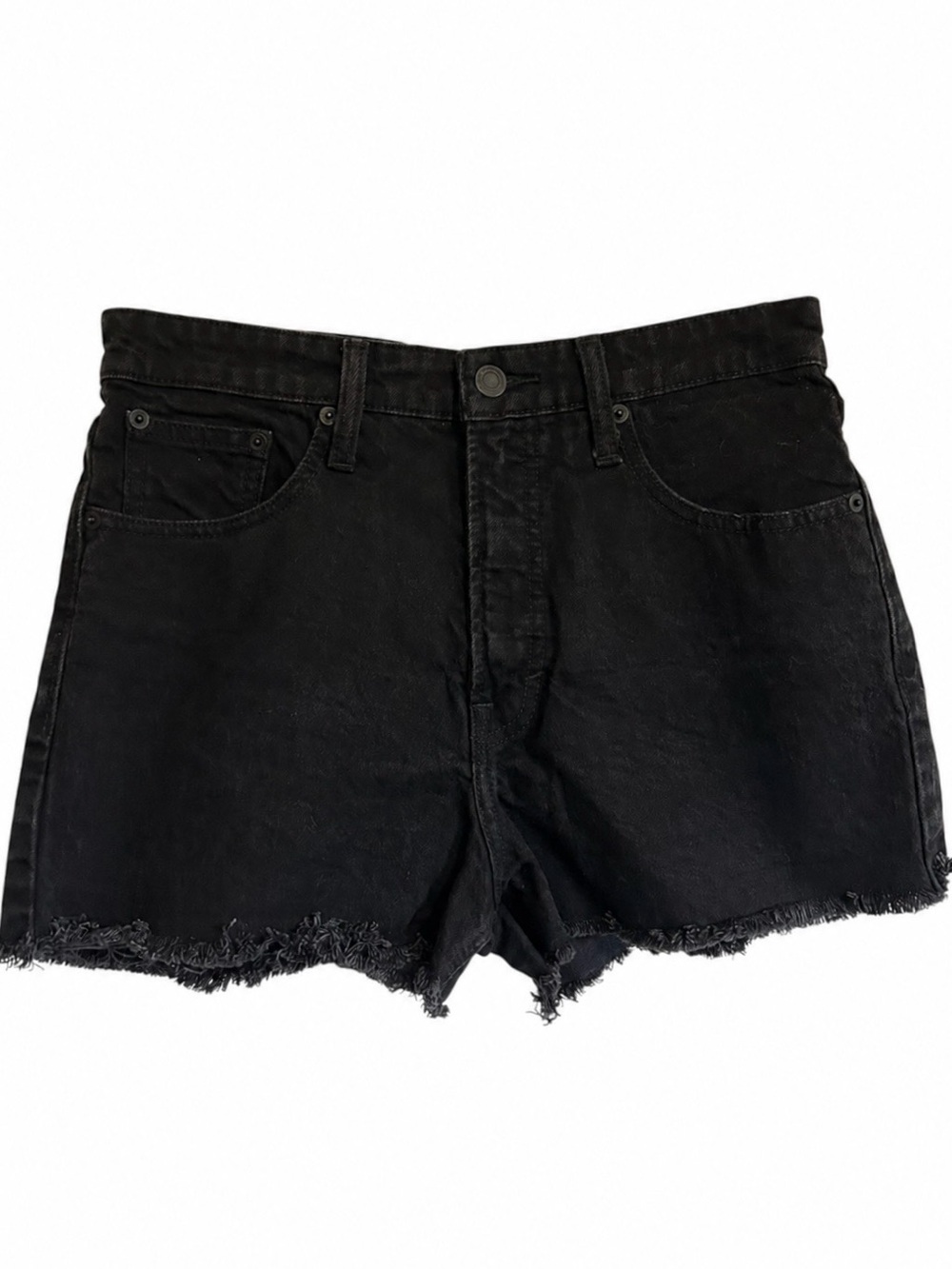 Lucky Brand Lucky Pins Black Denim Shorts High Rise Cutoff Size 6 28